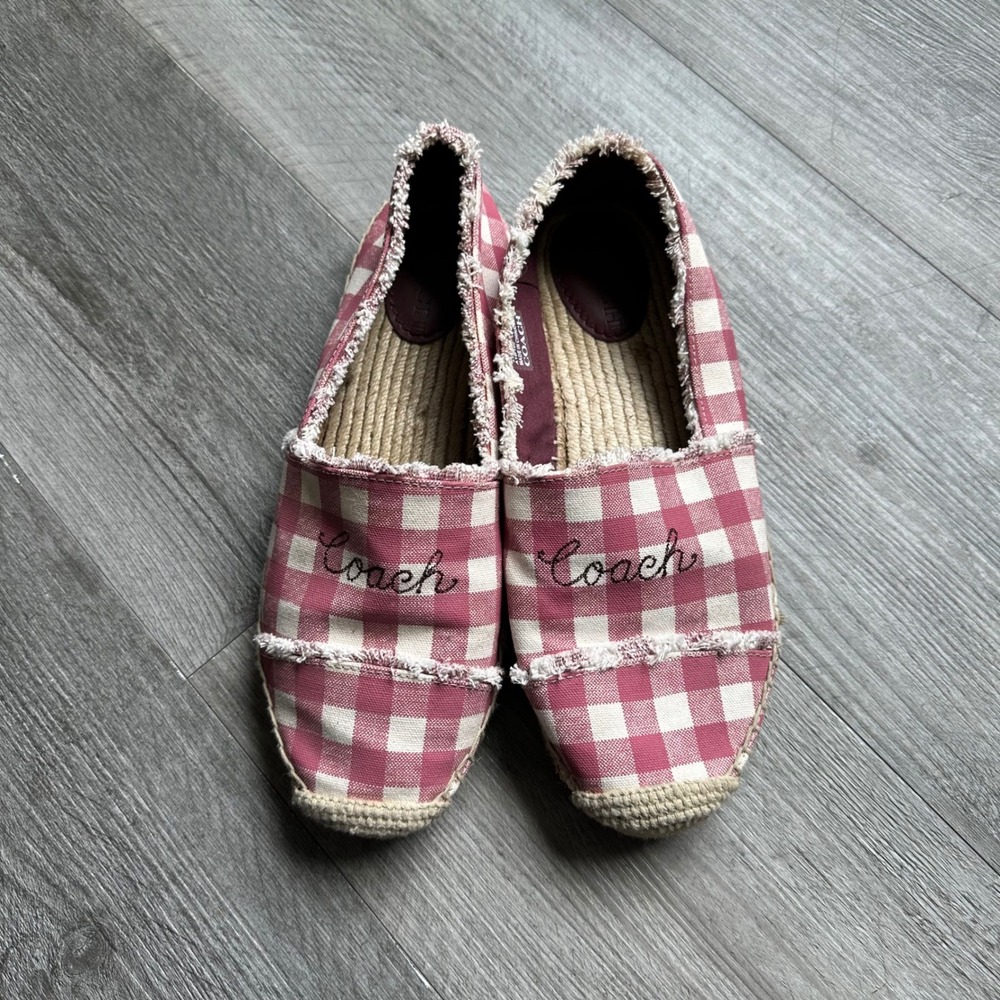 Coach Pink Gingham Espadrille Flats Shoes Women's 9.5B house shoes
